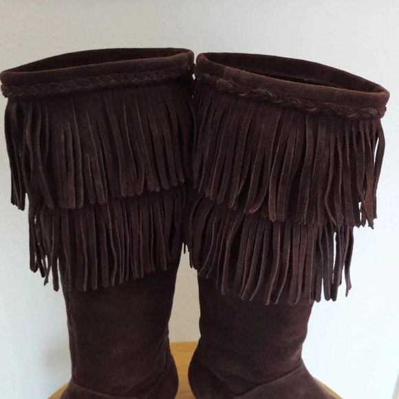 Vintage Gianni Bini Boots Dark Brown Suede Leather Fringe 9M Low Brazil - Picture 16 of 16